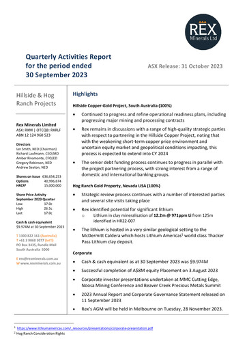 Thumbnail Rex Minerals Quarterly Report 2023-q3