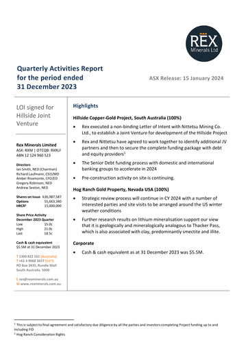 Thumbnail Rex Minerals Quarterly Report 2023-q4