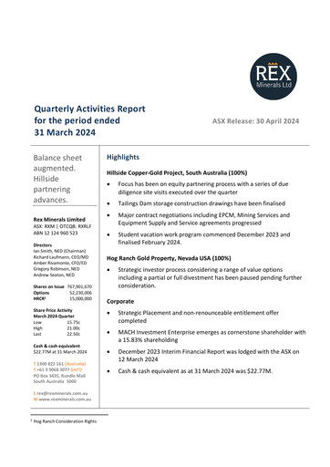Thumbnail Rex Minerals Quarterly Report 2024-q1