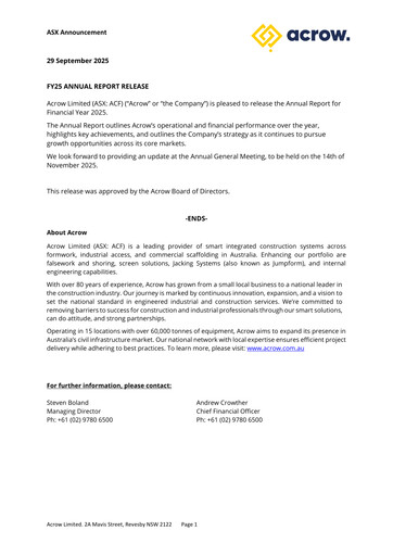 Thumbnail Acrow Limited Annual Report 2025