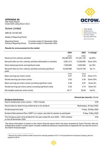 Thumbnail Acrow Limited Financial Report 2025-h1