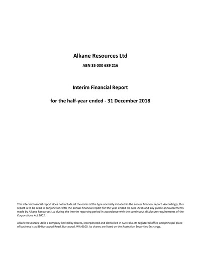 Thumbnail Alkane Resources Half-year Report 2018-h1