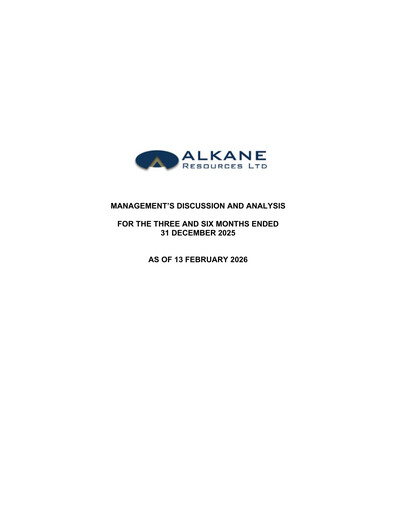 Thumbnail Alkane Resources Half-year Report 2026-h1