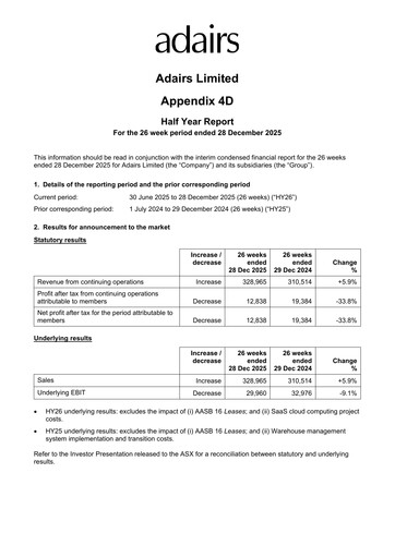 Thumbnail Adairs Limited Half-year Report 2026-h1