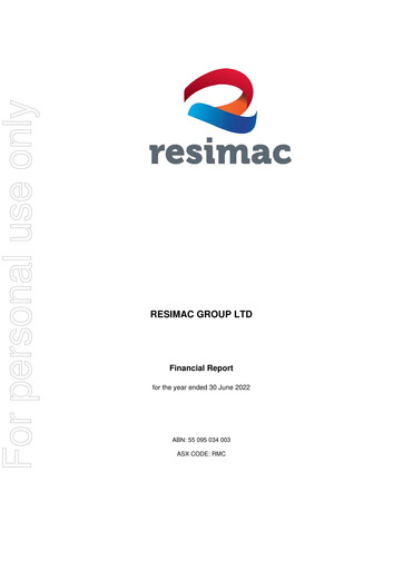 Thumbnail Resimac Group Limited Financial Report 2021-2022