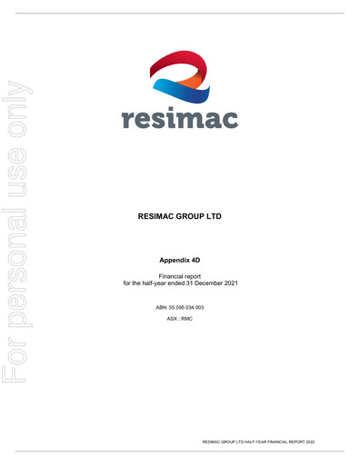 Thumbnail Resimac Group Limited Half-year Report 2022-h1