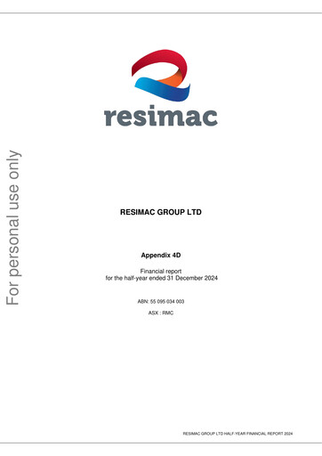 Thumbnail Resimac Group Limited Half-year Report 2025-h1