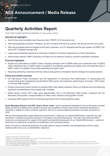 Thumbnail Syrah Resources Limited Quarterly Report 2025-q4
