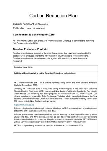 Thumbnail AFT Pharmaceuticals Sustainability Report 2024