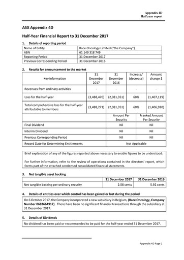 Thumbnail Race Oncology Financial Statement 2018-h1