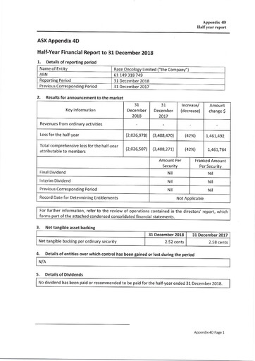 Thumbnail Race Oncology Financial Statement 2019-h1