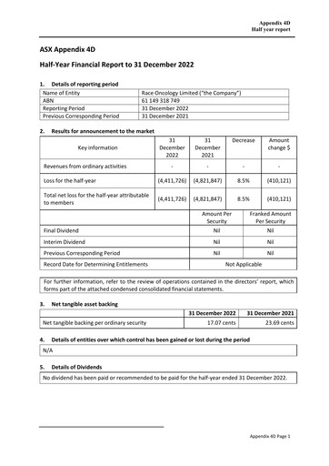 Thumbnail Race Oncology Financial Statement 2023-h1