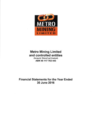 Thumbnail Metro Mining Financial Statement 2016