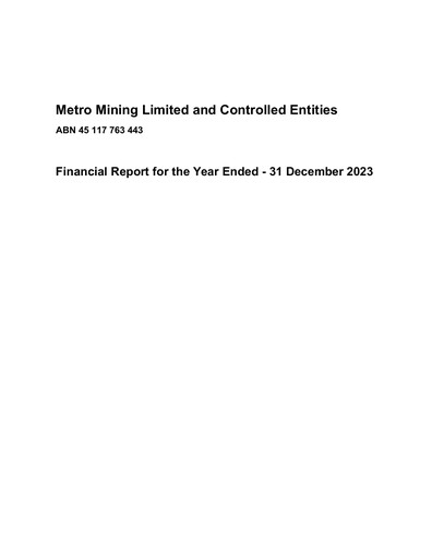 Thumbnail Metro Mining Financial Statement 2023