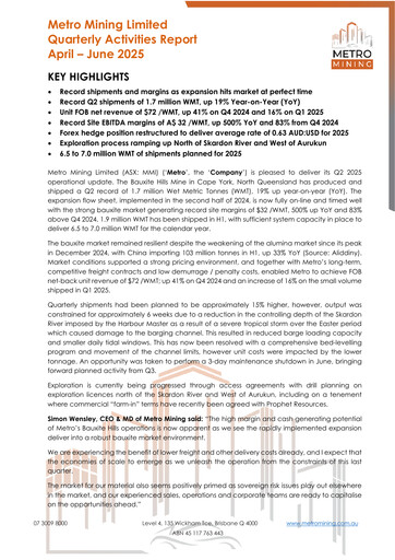 Miniature Metro Mining Rapport trimestriel 2025-q2