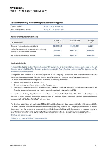 Thumbnail Fenix Resources Financial Statement 2025