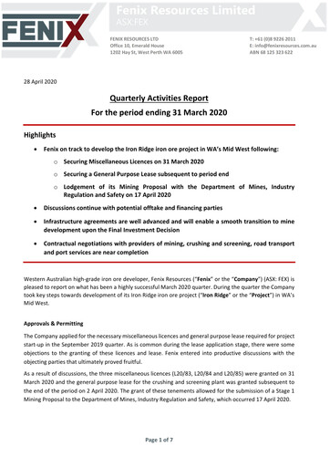 Thumbnail Fenix Resources Quarterly Report 2020-q3