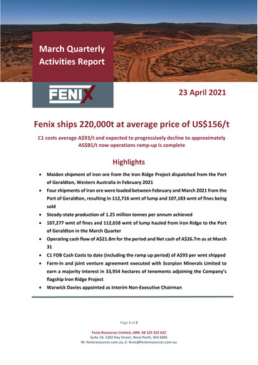 Thumbnail Fenix Resources Quarterly Report 2021-q3