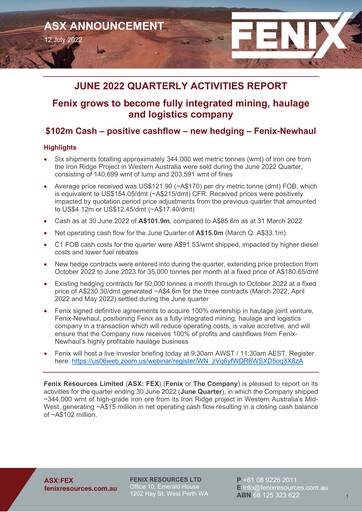 Thumbnail Fenix Resources Quarterly Report 2022-q4