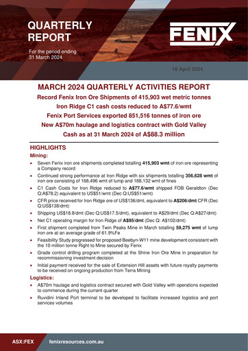 Thumbnail Fenix Resources Quarterly Report 2024-q3