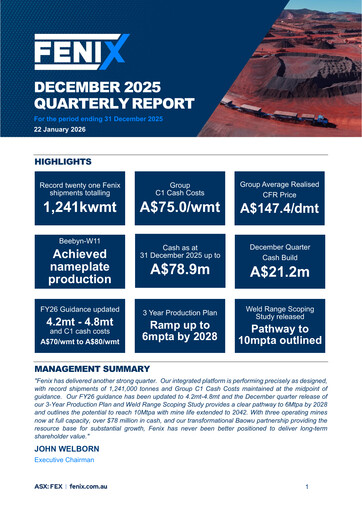 Miniature Fenix Resources Rapport trimestriel 2025-q4
