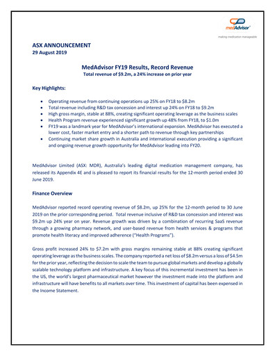 Thumbnail MedAdvisor Limited Annual Report 2019