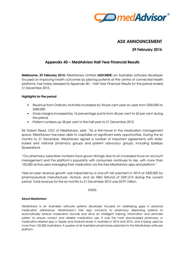 Thumbnail MedAdvisor Limited Half-year Report 2016-h1