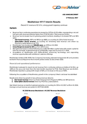 Thumbnail MedAdvisor Limited Half-year Report 2017-h1