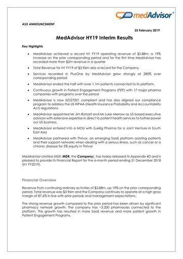 Thumbnail MedAdvisor Limited Half-year Report 2019-h1