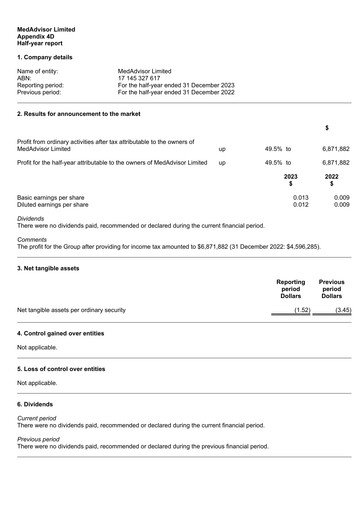 Thumbnail MedAdvisor Limited Half-year Report 2024-h1