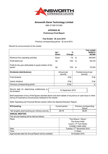 Thumbnail Ainsworth Game Technology Financial Report 2015