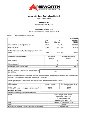 Thumbnail Ainsworth Game Technology Financial Report 2017