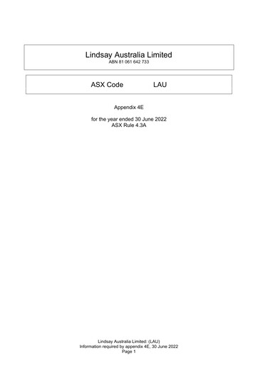 Vorschaubild Lindsay Australia Jahresbericht 2022