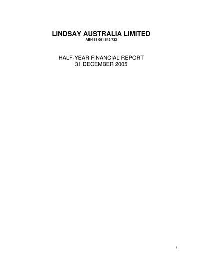 Vorschaubild Lindsay Australia Finanzbericht 2006-h1