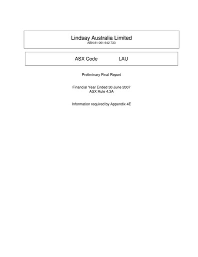 Vorschaubild Lindsay Australia Finanzbericht 2007