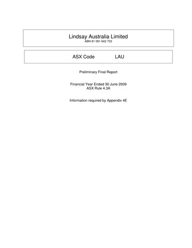 Vorschaubild Lindsay Australia Finanzbericht 2009