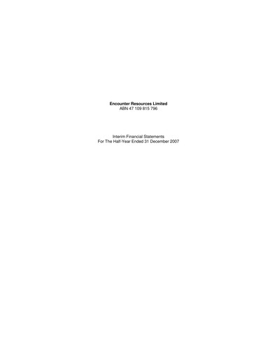 Thumbnail Encounter Resources Financial Statement 2007-h1