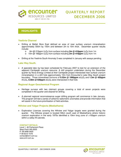 Thumbnail Encounter Resources Quarterly Report 2006-q4