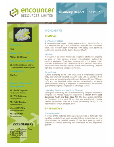 Thumbnail Encounter Resources Quarterly Report 2007-q2