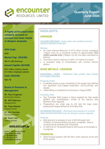 Thumbnail Encounter Resources Quarterly Report 2008-q2