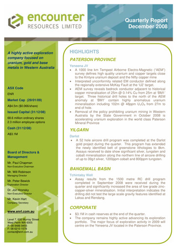 Thumbnail Encounter Resources Quarterly Report 2008-q4