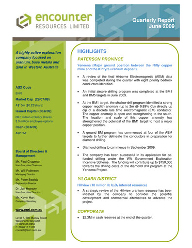 Thumbnail Encounter Resources Quarterly Report 2009-q2
