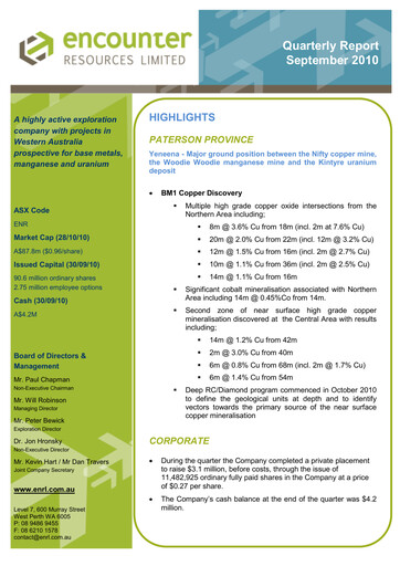 Thumbnail Encounter Resources Quarterly Report 2010-q3