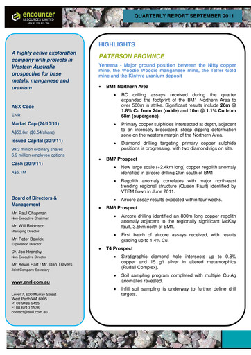 Thumbnail Encounter Resources Quarterly Report 2011-q3