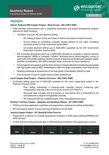 Thumbnail Encounter Resources Quarterly Report 2025-q3