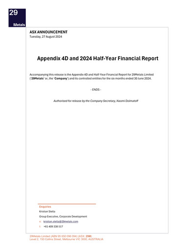 Miniature 29Metals Rapport financier 2024-h1