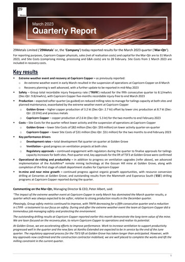 Thumbnail 29Metals Quarterly Report 2023-q1