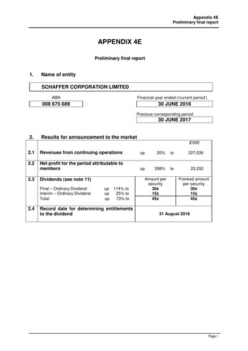 Thumbnail Schaffer Corporation Financial Report 2018