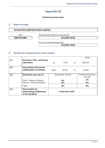 Thumbnail Schaffer Corporation Financial Report 2025