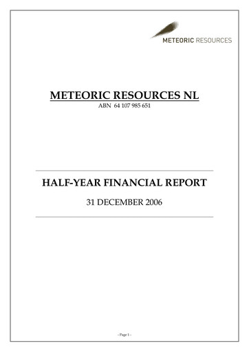 Thumbnail Meteoric Resources Half-year Report 2006
